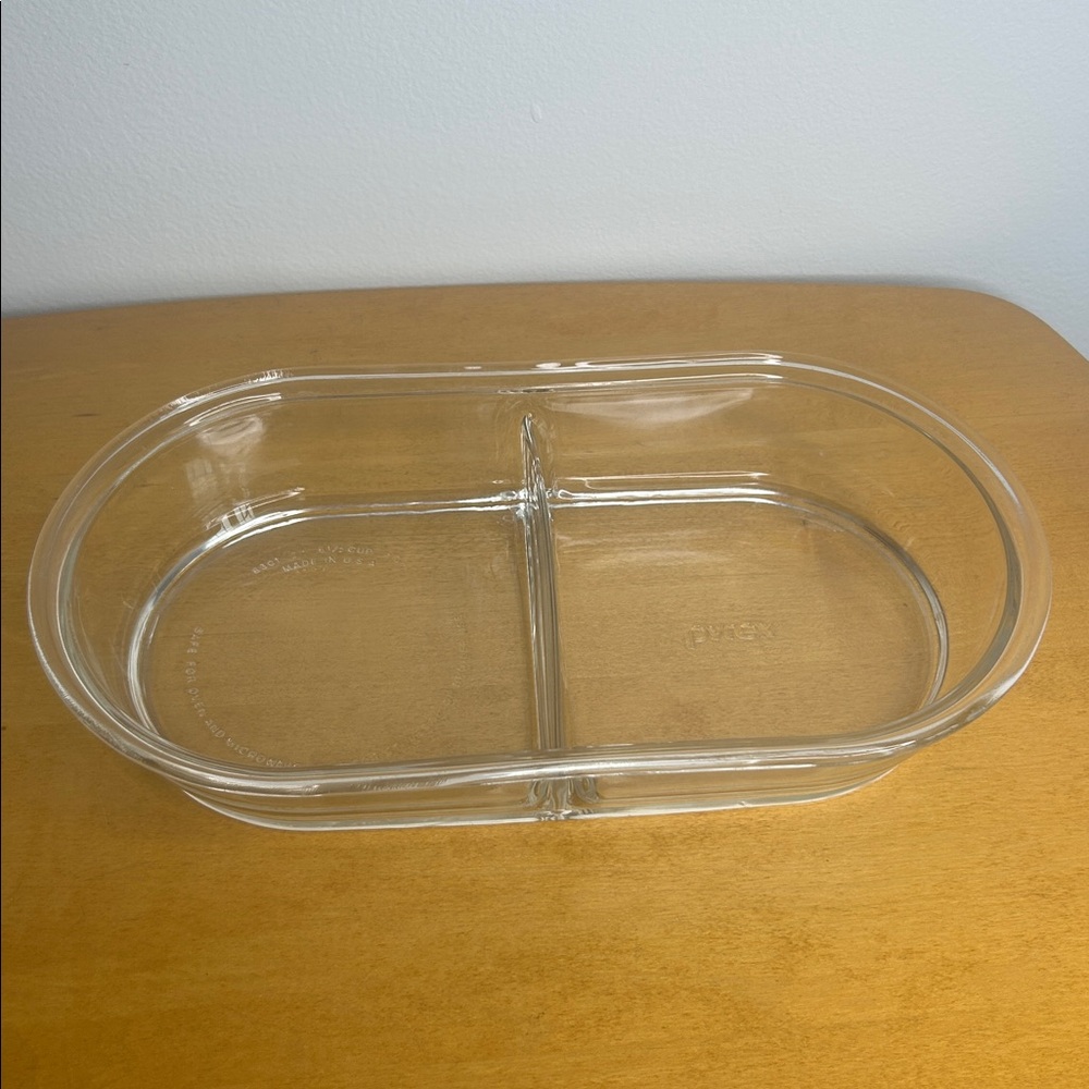 Pyrex 🍔 Clear Oval Glass Dual-Compartment Divided Cooking, Baking, Storage Dish - Picture 12 of 12